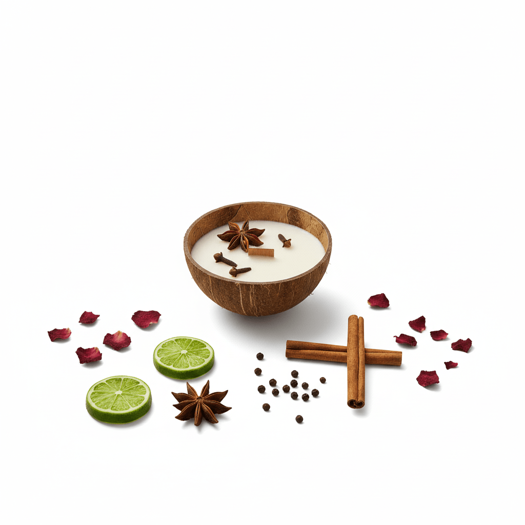 Ayraa Veda Handmade Soy Wax Coconut Shell Candles | Citrus, Cinnamon & Rose - AYRAA VEDAAYRAA VEDA