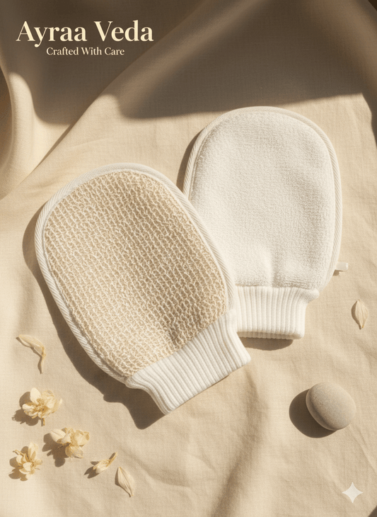 Ayraa Veda Exfoliating Bath Glove With Natural Ramie Fibers | Bathing Gloves - AYRAA VEDA
