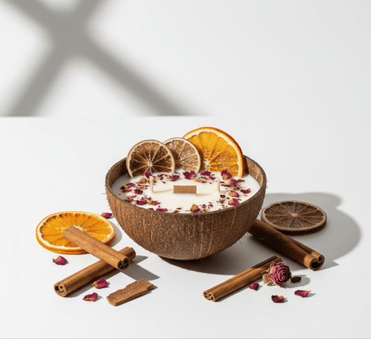 Ayraa Veda Handmade Soy Wax Coconut Shell Candles | Citrus, Cinnamon & Rose - AYRAA VEDAAYRAA VEDA